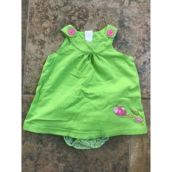 Girl's Size 9M 6-9 Months Two Piece Green Carter's Ladybug Embroidered Top + DC - Picture 2 of 7